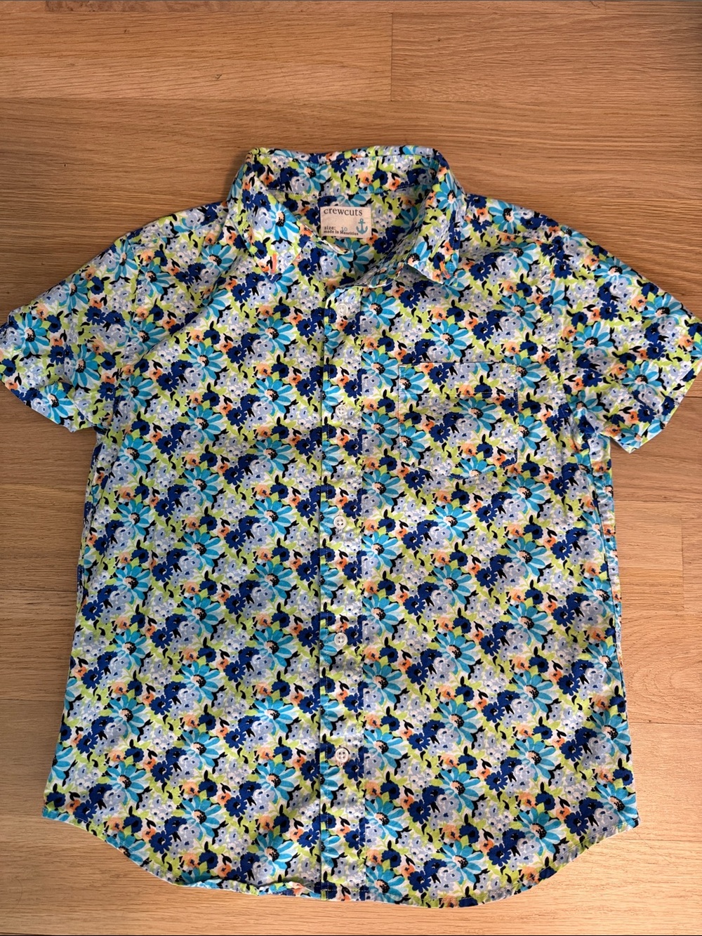 Crewcuts Floral Short-Sleeve Button-Down Shirt in Blue & Green Mix
